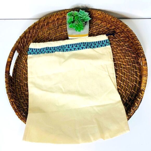 Tory Burch Cream Drawstring Dust Bag Teal Navy - Picture 1 of 6